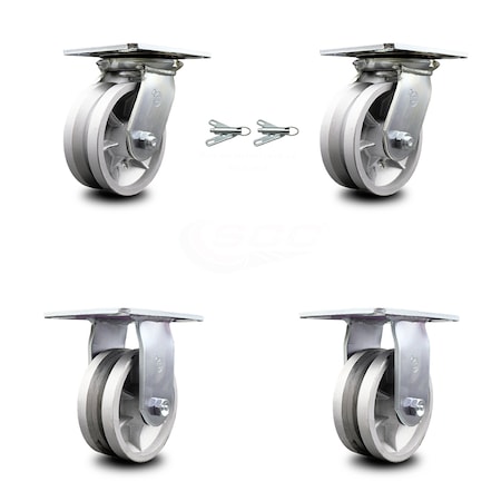 Service Caster 5 Inch V Groove Semi Steel Caster Set with Ball Bearing 2 Swivel Lock 2 Rigid SCC-35S520-VGB-BSL-2-R-2
